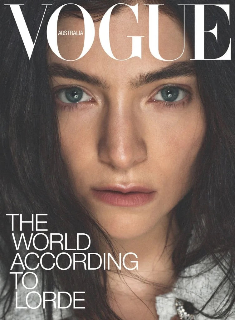 Vogue Australia cover close-up showing full, natural, brushed-up brows by Maggie Moon